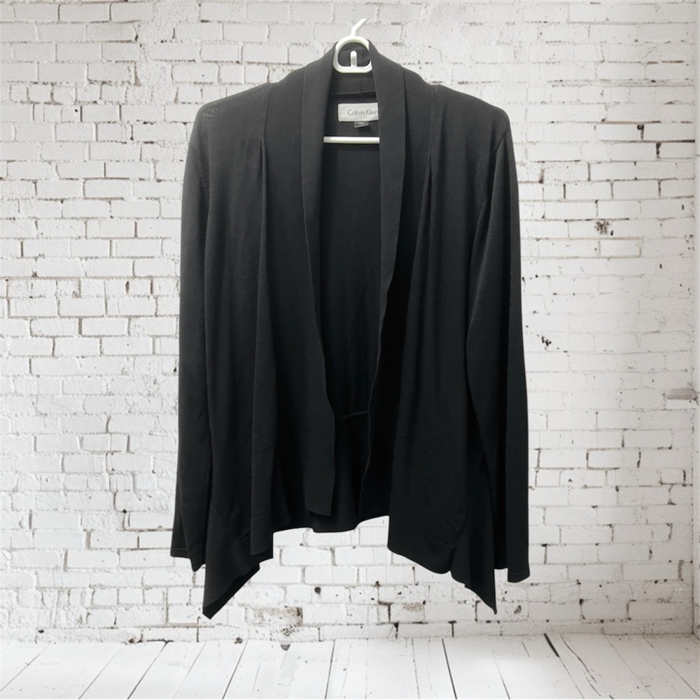Calvin Klein Black Open-Front Asymmetrical Cardigan